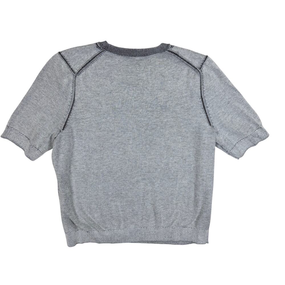 Large M.M. LaFleur Becca Pointelle Tee 365 Cotton Silk Knit Light Grey / Black - Picture 9 of 9